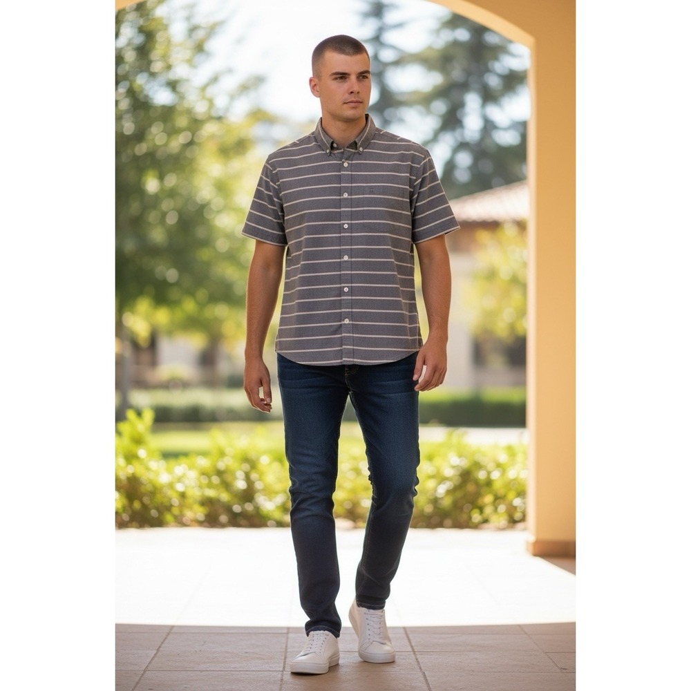 penguin mens polo shirt Blue With White Pin Stripe Large - Picture 4 of 5